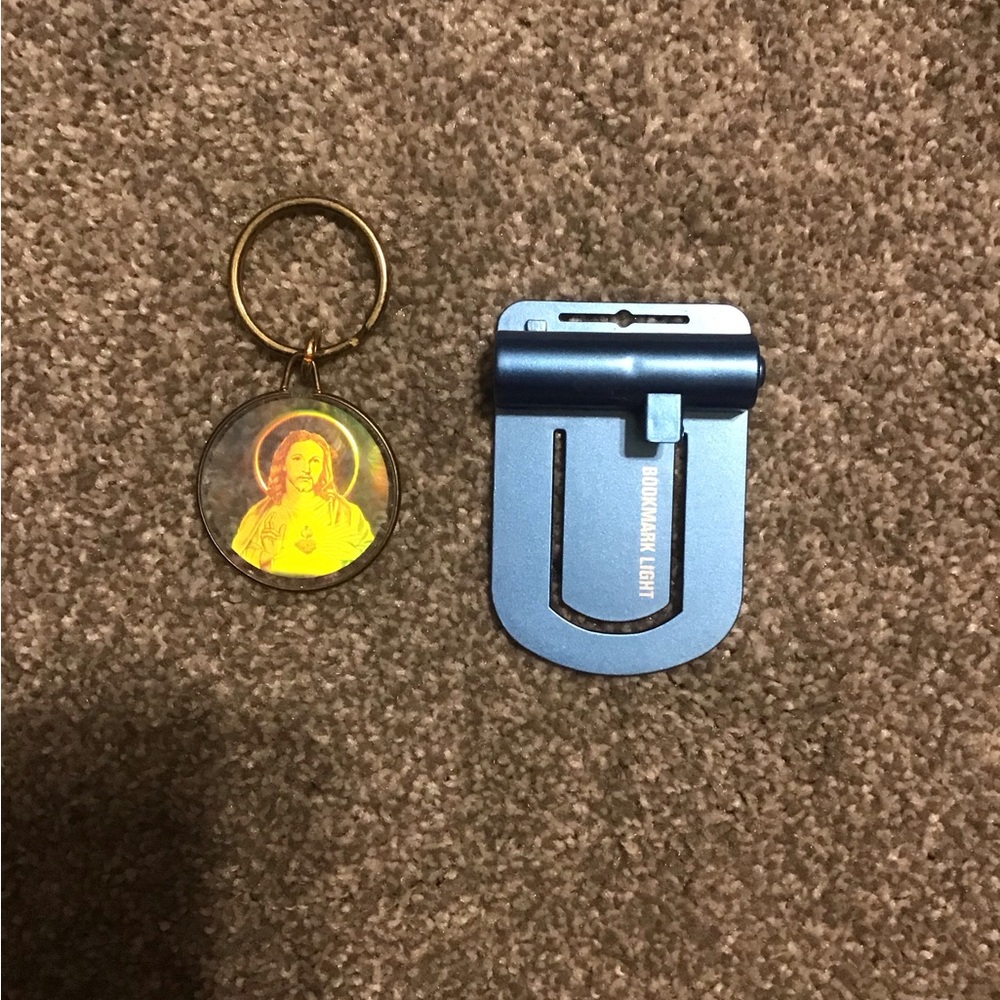 Holographic Vintage Jesus keychain and mini book light